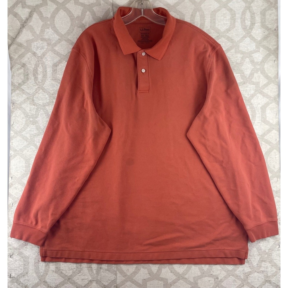 LL Bean Long Sleeve Polo Mens XXL Tall Orange Excellent Traditional Fit Cotton